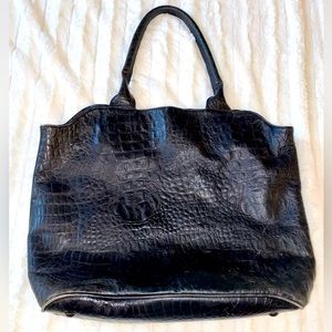 Black Leather Animal Print Tote Bag